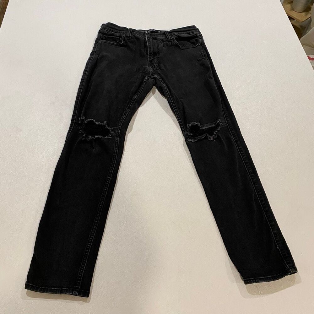 Hollister Black Distressed Jeans Men’s W33 L32 Slim Straight Ripped Denim